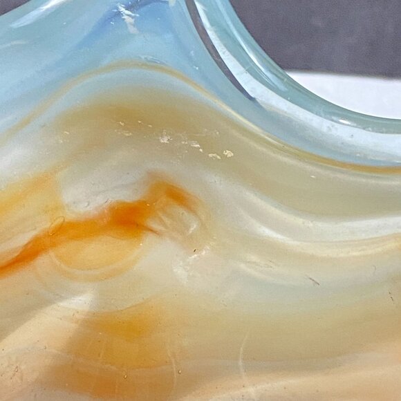 Vintage Blown Art Glass Swan Bowl Sooner Style Orange White - Picture 6 of 10